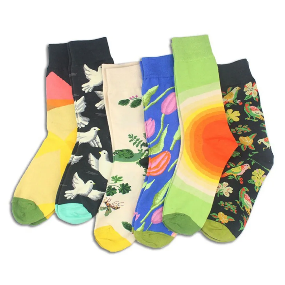 new Men Short socks Women print floral Colorful Sock combed cotton funny Socks Men's big size crew | Мужская одежда