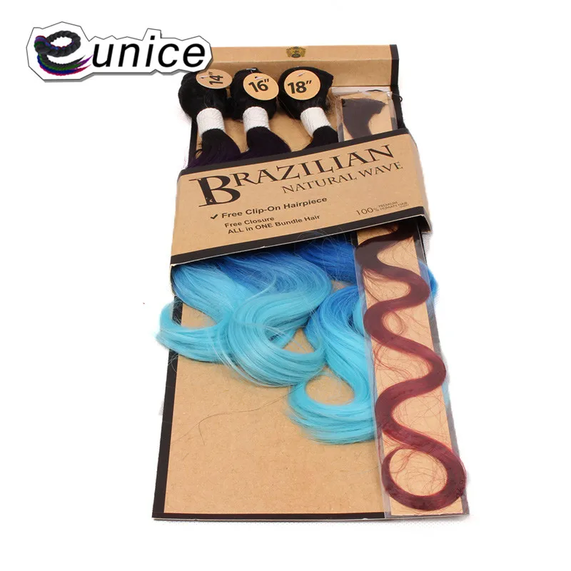 Synthetic Hair Extensions With One Closure Natural Body Wave Weft Hair Weaving Ombre Hair Weave  (64)