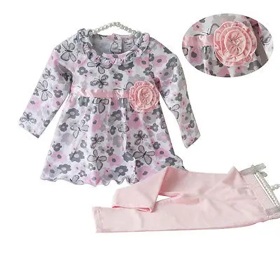 Новинка, платье с баской и цветочным принтом+ штаны, 12, 18, 24 месяцев комплект одежды из 2 предметов для маленьких девочек