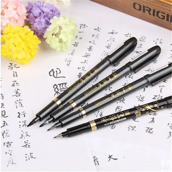 

1 PC Calligraphy Pen Pigment Ink Soft Brush Marker 4 Size Tips Sketch Drawing Marker Extra Fine Point Fineliner Penmanship