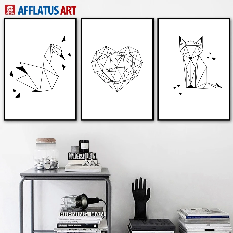 

AFFLATUS Geometric Swan Heart Fox Nordic Poster Wall Art Print Canvas Painting Animal PopArt Wall Pictures For Living Room Decor
