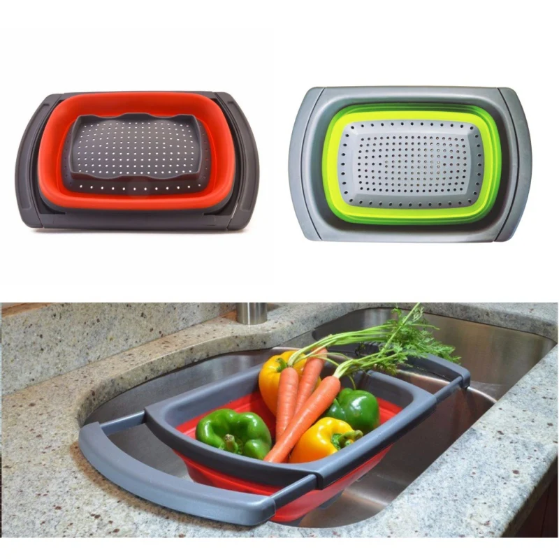 

Kitchen Colander Vegetable Fruit Strainer Extendable Handles Over The Sink Kitchen Strainer Folding Drain Basket