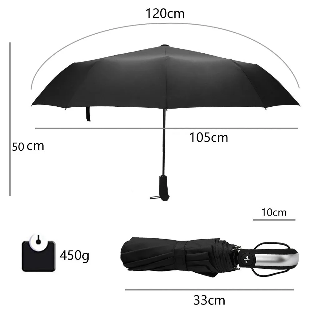 Ветрозащитный складной автоматический зонт от дождя для женщин, роскошные ветрозащитные зонты от дождя для мужчин, солнечный зонт с черным покрытием