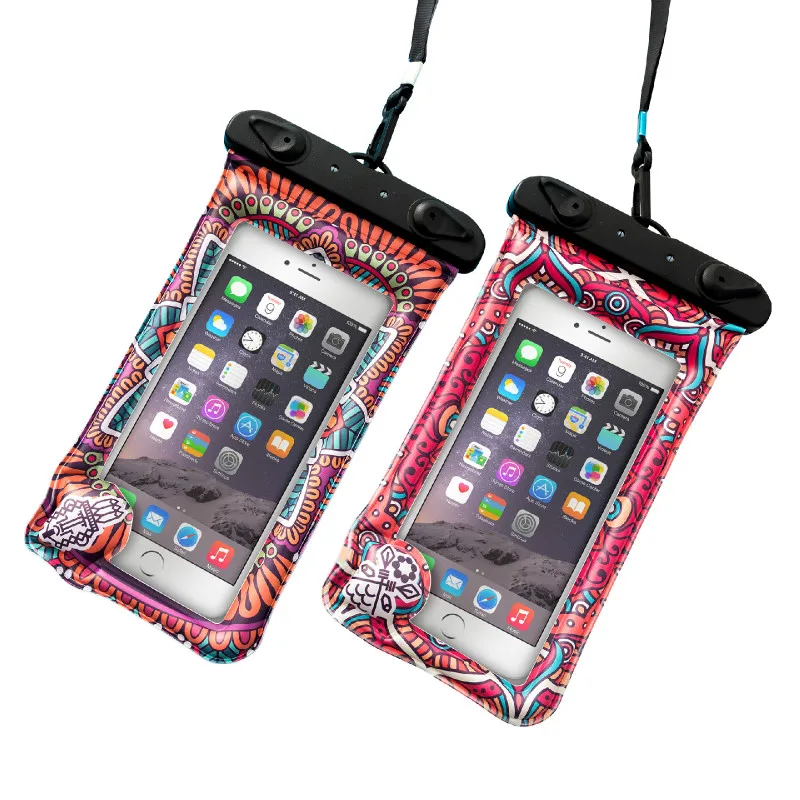 

Bohemian style cartoon airbag floating waterproof mobile phone bag set inflatable mobile phone waterproof bag