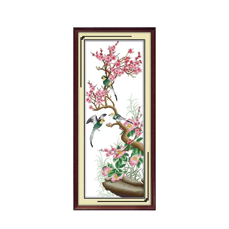 赤梅蘭ブルー菊竹植物の花のハンドメイド中国刺繍クロスステッチキット Diy の装飾画