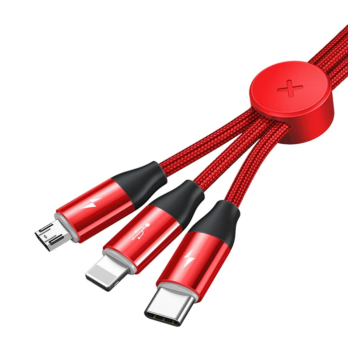 Baseus 3 in 1 USB Cable USB Type C Cable for Samsung S10 S9 Zinc Alloy Cord for iPhone X Xs Max XR Charger Micro USB Cable - Цвет: Red