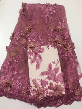 

African Lace fabric High Quality Nigerian 3D beaded Lace Fabric gold 2019 French Net Lace Fabric With beads for Dress