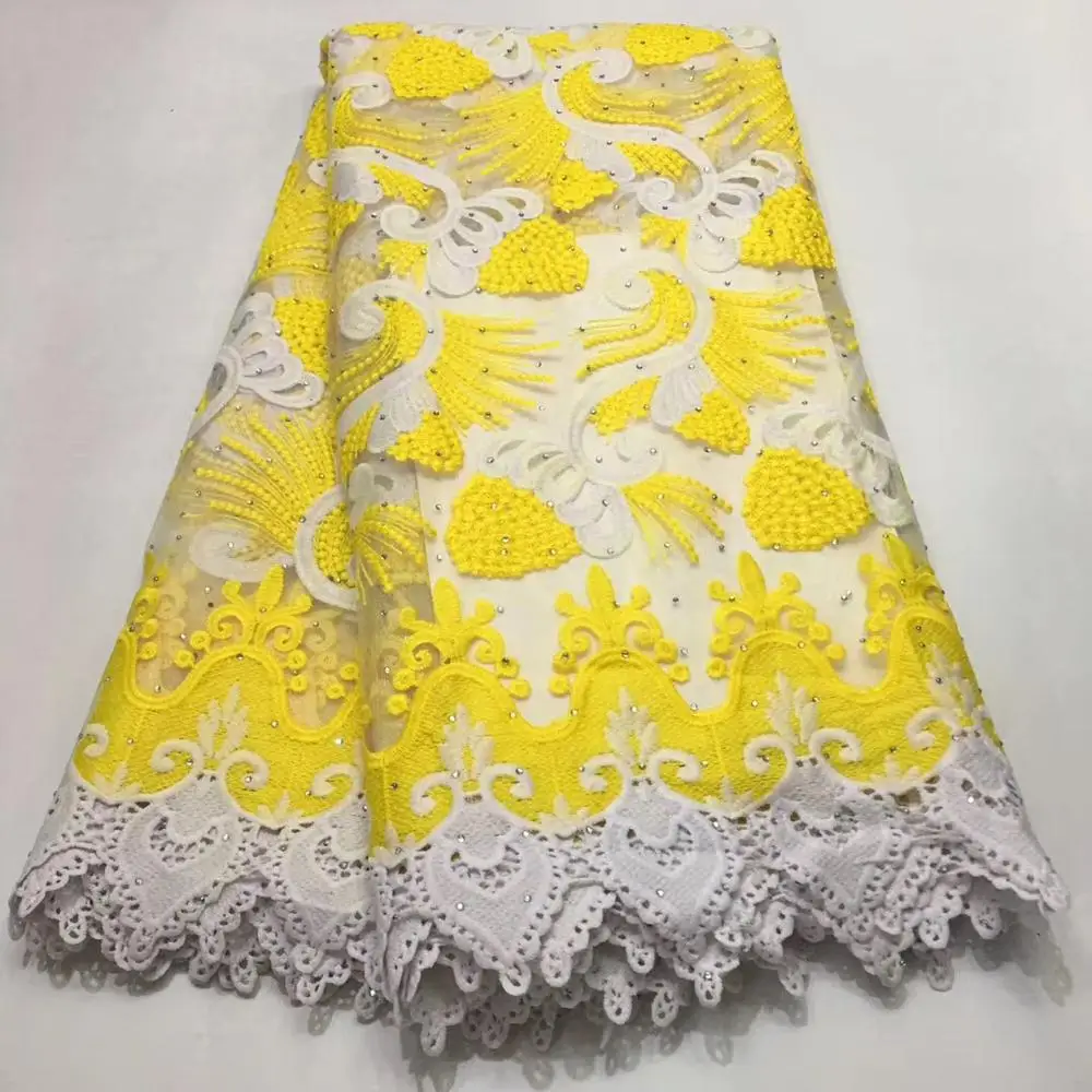 

African Lace fabric Hot Selling France Mesh lace 2019 New Arrival african cord Lace yellow guipure lace Fabrics High Quality