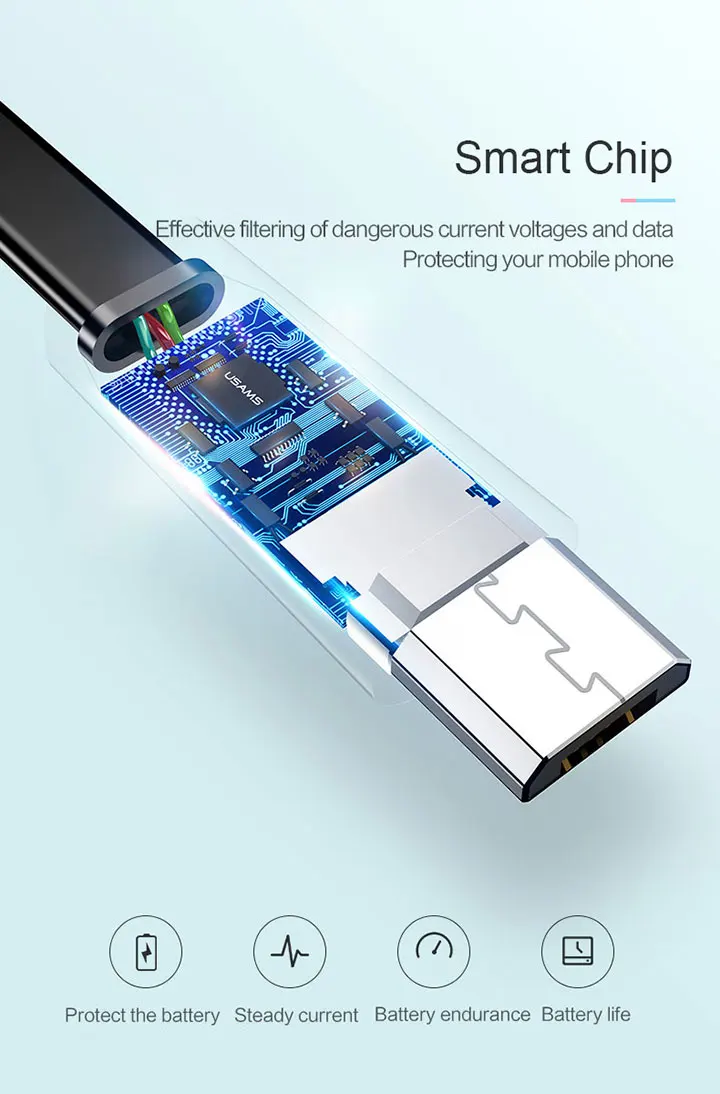 3 шт/много микро USB кабель, USAMS Синхронизация данных плоский мобильный телефон кабель для samsung s7 Xiaomi huawei Microusb 2A кабель для быстрой зарядки