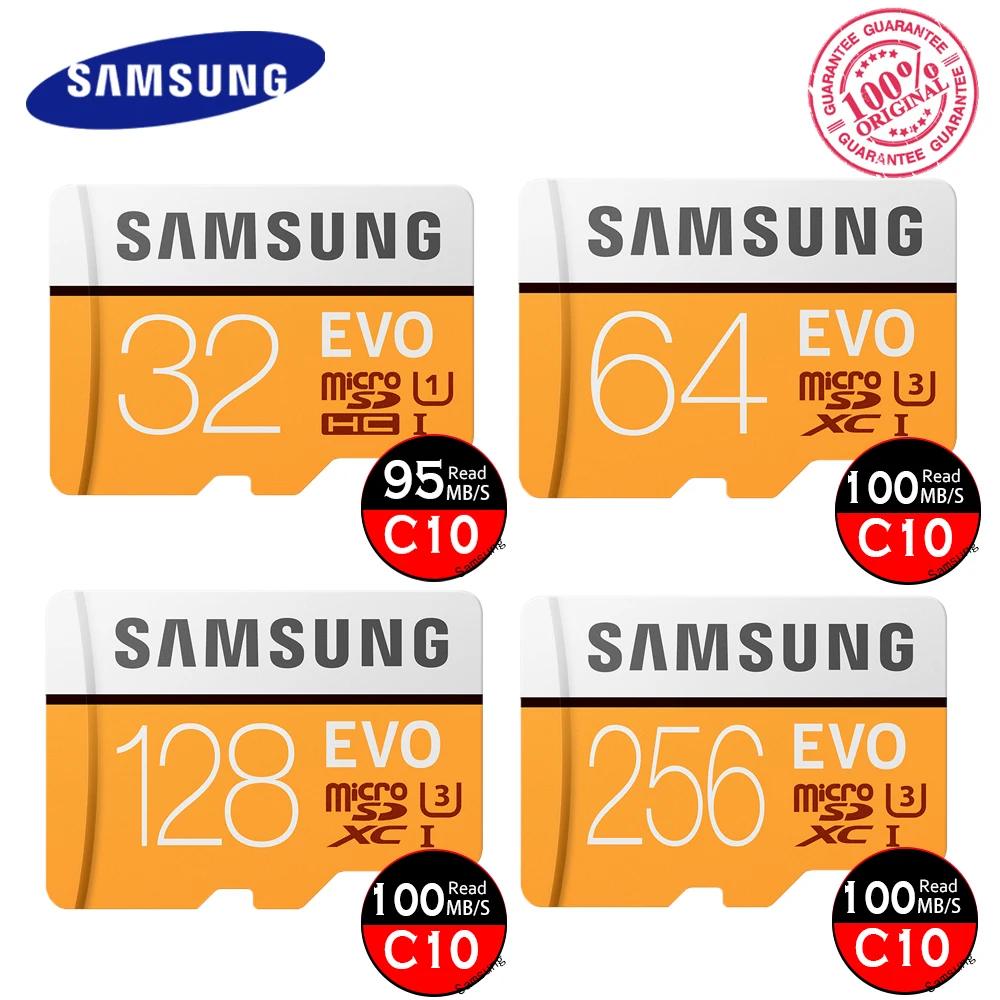 Оригинальная карта памяти MicroSD SAMSUNG EVO+ Micro SD карты 128 ГБ 16 ГБ, 32 ГБ, Class10 SDHC/SDXC UHS-1 слот для карт памяти 256GB MicroSD TF Card 64 ГБ 80 МБ/с