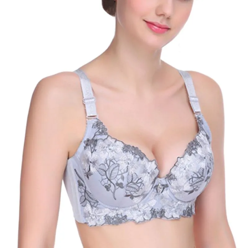 

Deep-V Sexy Embroidered Push Up Bra Women's Padded Bra Underwire Floral Underwear 3/4 Cup Female Lingerie