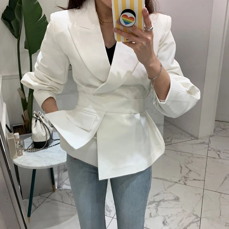 

[EWQ] 2019 Spring Autumn New Pattern Adjustable Wasit Solid Patchwork Streetwear Coat Women Fashion Tide Women AG18804M