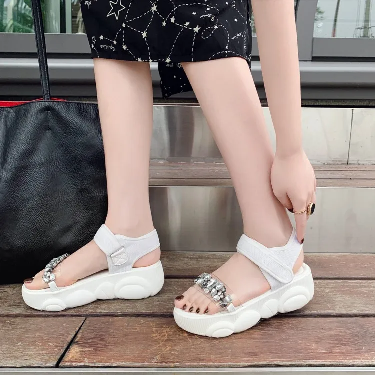 

Big Size 11 12 13 14 15 High heels sandals women shoes woman summer ladies Muffin Thick Bottom Water Drill Sandals