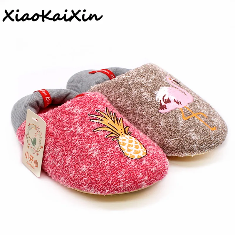 

Winter Warm Cotton Women Indoor Shoes Home Cute Pineapple&Flamingo Style Female Soft Bottom Ankle Strap Bedroom Floor Slippers