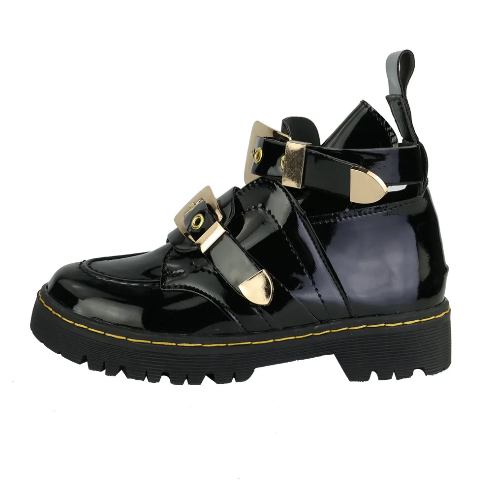 New Patent Leather Metal Buckle Boots Side Air Breathable Women's Shoes Hollow Out Fashion Pumps