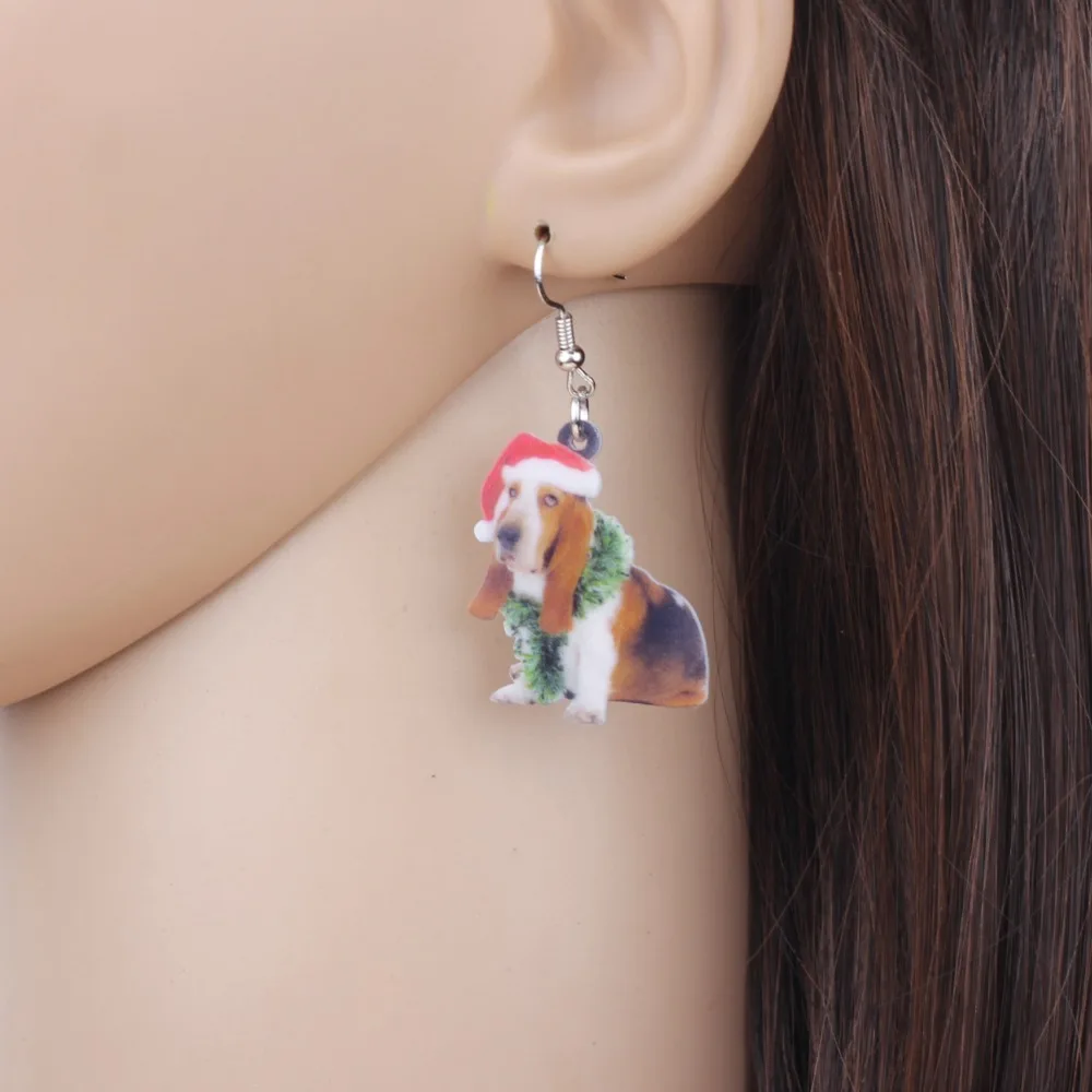 Bonsny акриловые милые рождественские серьги с собаками большие длинные висячие