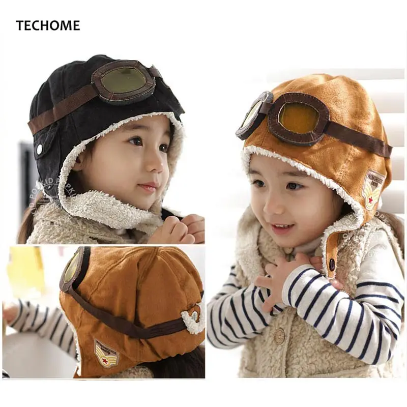 Baby Hat Autumn Winter Child Pilot Hat Protect Ear Cap Fashion Glasses Hats For 3 Months To 5 Years Old Kids Head Accessories