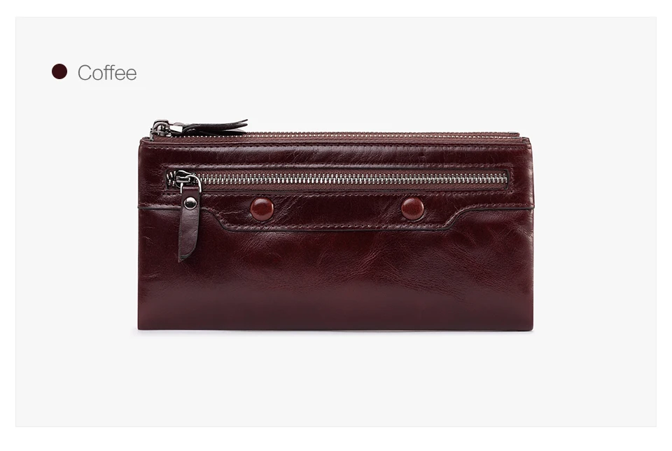 Jamarna Women Wallets Wallet Female Leather Natural Double Zipper Wallet Women Red Coin Purse Card Holder Oil Wax               1_16