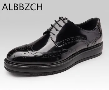 

Height increase genuine leather men shoes casual fashion cariving patent leather men's office work shoes man black wedding shoes