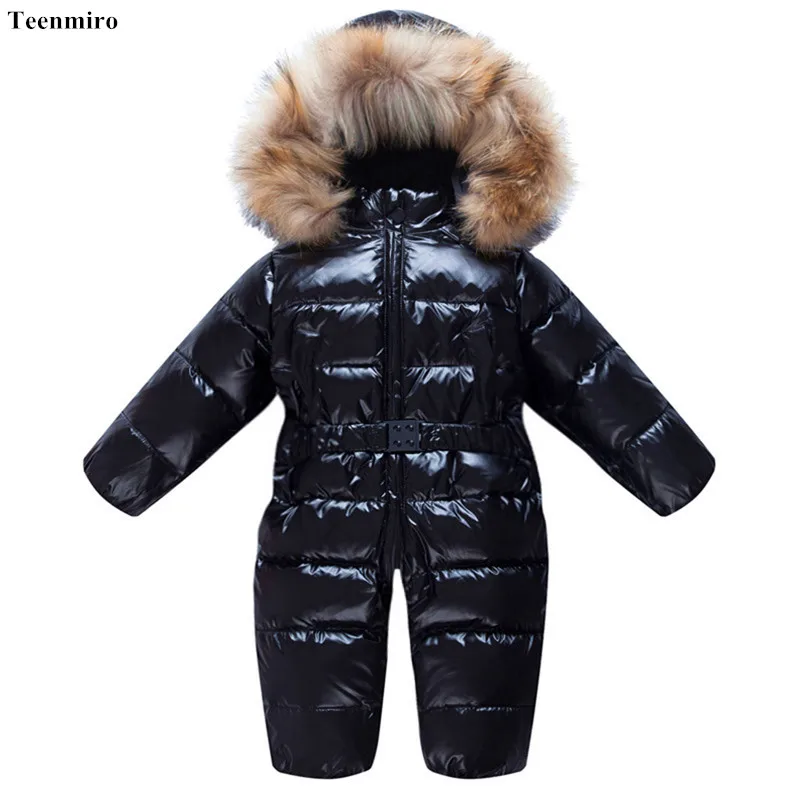 Russia Winter Baby Fur Coat Newborn Snowsuit Infant Snow Wear Duck Down