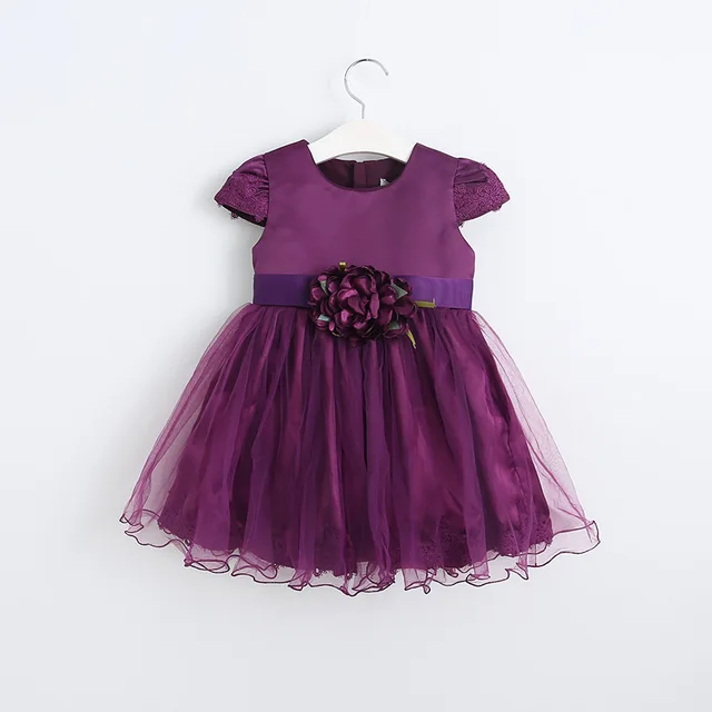 Cheap Big Flower Belt Lace Stitching  Girls Party Dress Children Wear Autumn In Europe Kids Fancy Dress Costumes