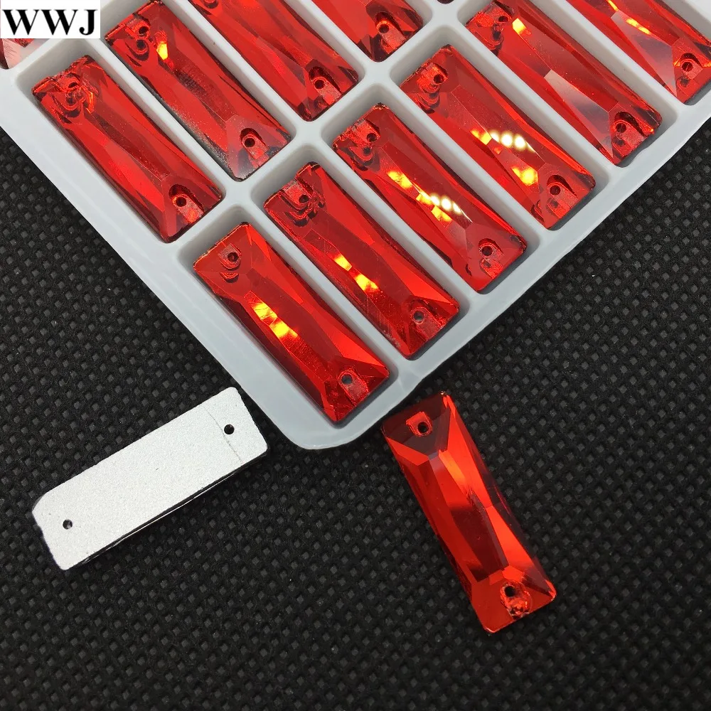 

7x21mm 24pcs Cosmic Baguette Sew On Glass Crystal Stones siam red Color Rectangle Sewing Crystal Long Sewing Beads