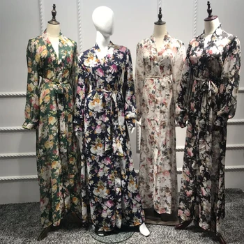 

Plus Size Long Kimono Mujer 2019 Spring Summer Abaya Muslim Women Floral Chiffon Mesh Cardigan Blouse Roupas Feminina Clothing