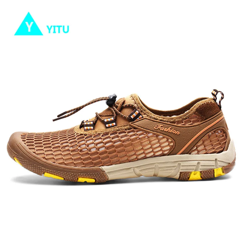 YITU Лето водонепроницаемая обувь уличная Удобная прогулочная обувь быстросохнущая пляжная обувь Нескользящая летняя спортивная обувь - Цвет: brown