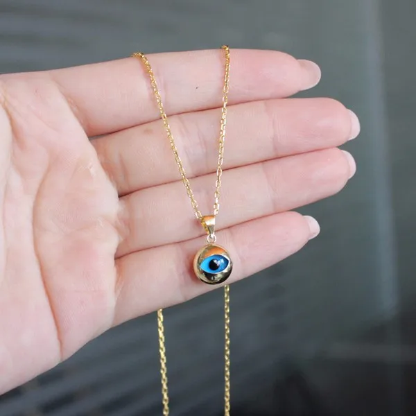 Yellow Solid Gold 585 Turkish Evil Eye 