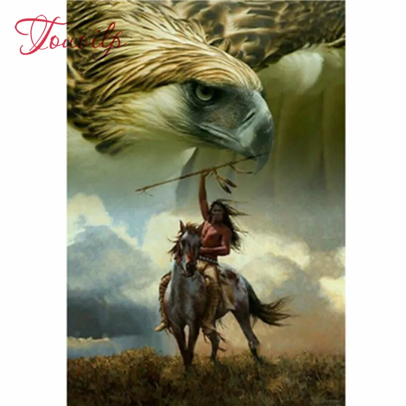 Алмазная вышивка Eagle Hunter Horse американские жители индийская картина Стразы 5d