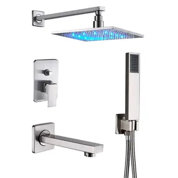 

LED Light Bathroom Shower Faucet set 3-ways brass Embedded Box Control Valve Bath Shower Mixer Tap Rainfall Brass Showerhead