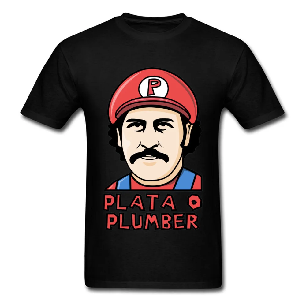 

Plata O Plomo Super Mario Pablo Escobar T Shirt Mafia Plumber Narcos Weed Mario Bros Funny Tshirts Silver or Lead Men Tshirt 3D