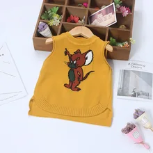 Детский свитер; коллекция года; Весенний детский вязаный свитер с рисунком мышки; Детские жилеты для мальчиков и девочек; свитера