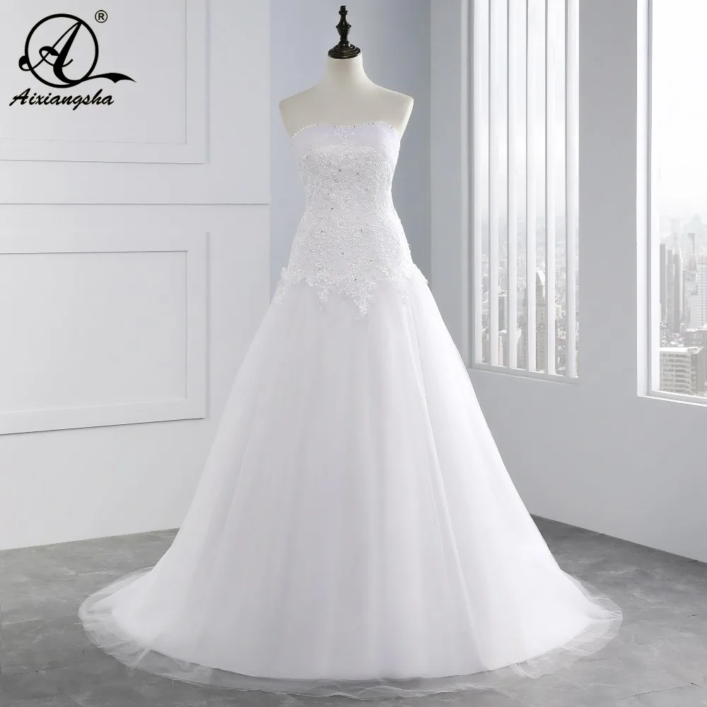 

Hot Sale Cheap mermaid wedding dress 2018 Strapless Tulle Sweetheart applique Lace wedding gowns sequins beach vestido de noiva
