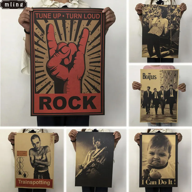 

mling 1PC 51.5*36cm Decorative Painting Wall Stickers Vintage Band Stars Picture Background Musical Character Poster
