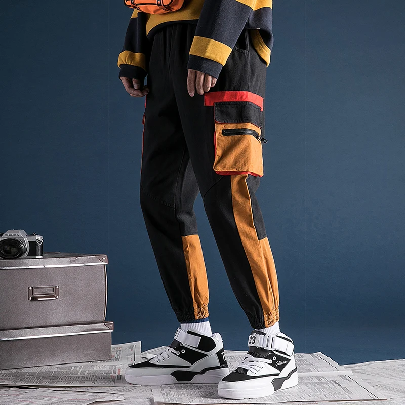 

LEGIBLE Men Color Block Joggers Pants 2019 Mens Japanese Streetwear Cargo Pants Male Hiphop Fashions Patchwork Sweatpants
