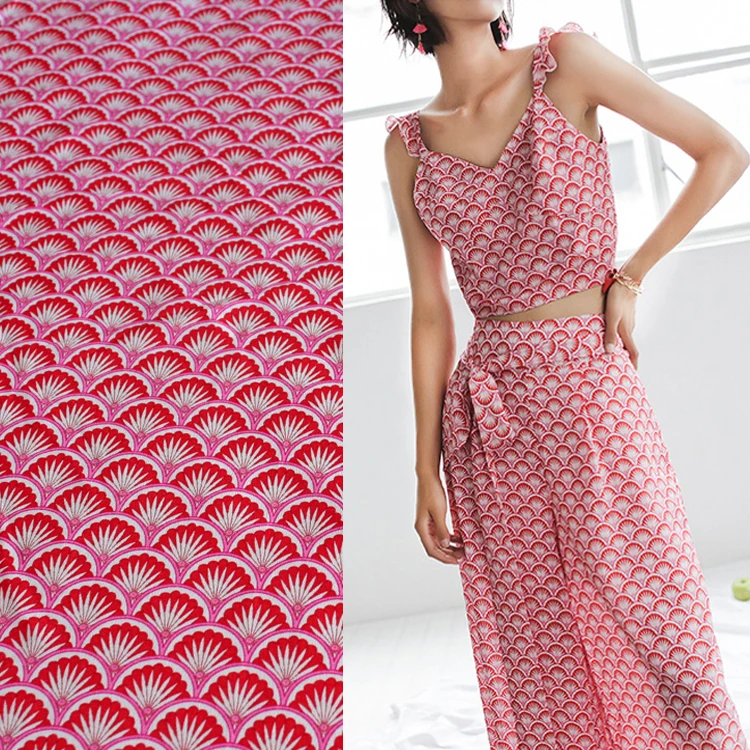 

100X145cm Geometric fan Fish scale pattern Polyester Shiny Chiffon Fabric for Woman Girl Dresses Blouse Sewing