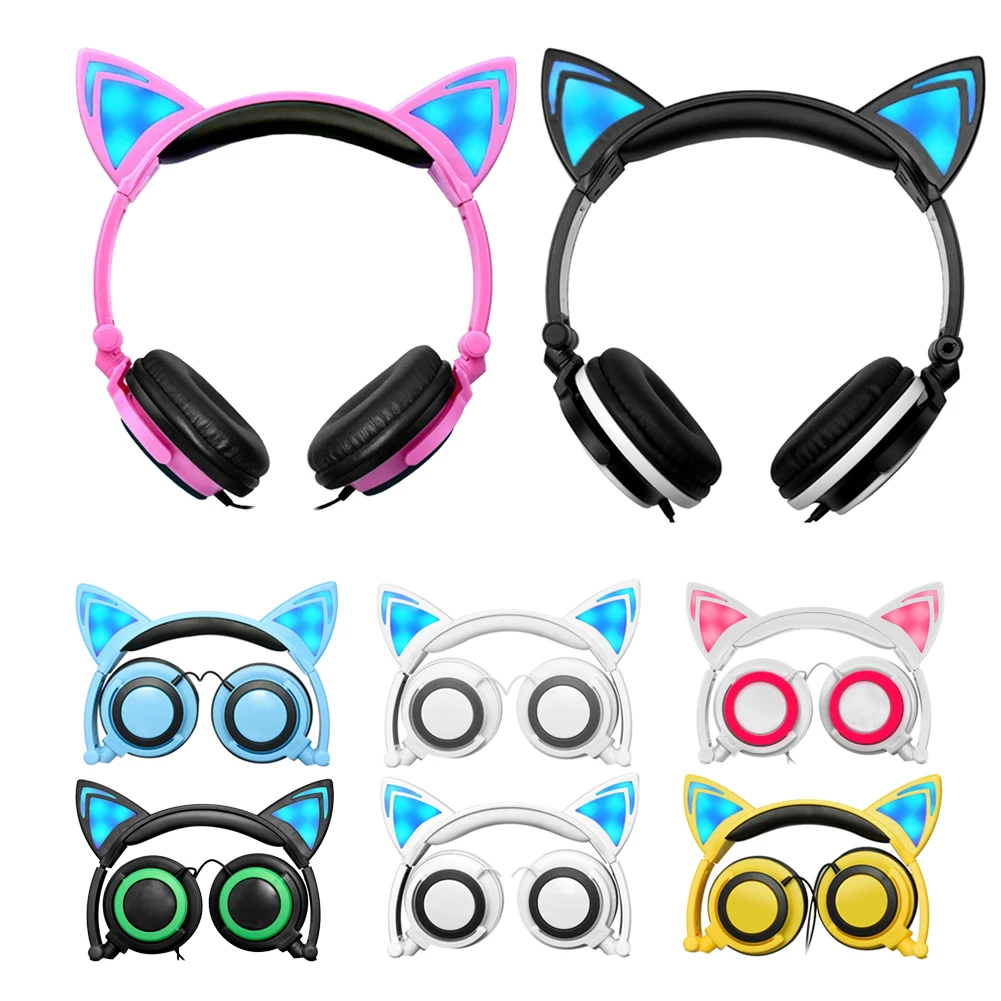 

LX-107L Cute Cat Ear Headphone Foldable Game Headset earphone With LED Light PC Laptop Computer Mobile Phones