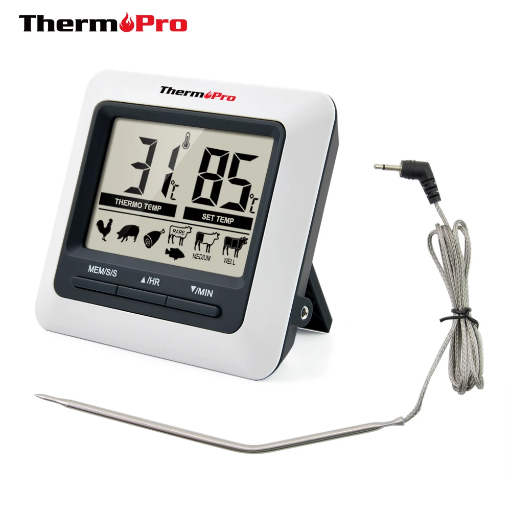 ThermoPro TP04 большой lcd цифровой термометр для приготовления мяса для гриля, духовки, барбекю, коптильни с зондом из нержавеющей стали