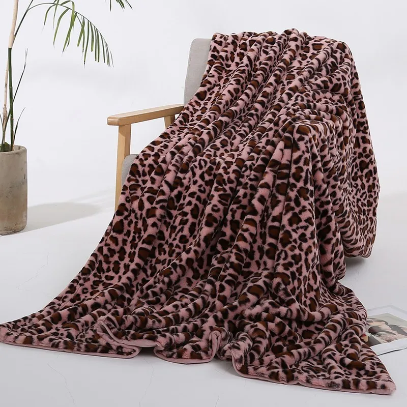 Леопардовый принт мягкий теплый пушистый искусственный мех норки пледы покрывала одеяла для кровати диван 130*160 см/160*200 см - Цвет: Pink
