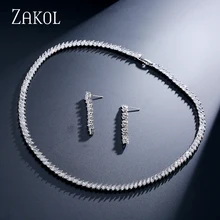ZAKOL 2 Color Trendy Marquise Top Quality CZ Diamond White 18K Gold Plated Necklace and Earrings