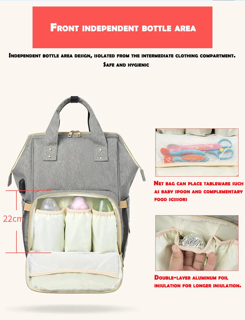 Модная сумка для подгузников, многофункциональная Большая вместительная сумка для мам, рюкзак с usb-интерфейсом для мам, водонепроницаемая сумка для детских колясок