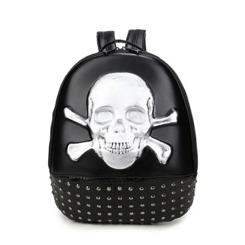 

3D Skull Head Backpack Men Women's Skeleton Faux Synthetic Leather Laptop Student School Bag Rucksack