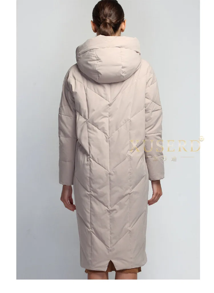 Зимняя Модная брендовая Женская куртка-пуховик выше колена на 95% белом утином пуху, тонкий теплый пуховик с капюшоном и карманами, wq621