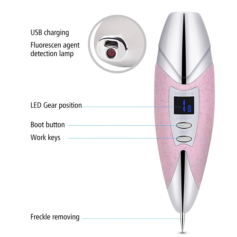Ручка для удаления пятен кожи с 9 зубцами, лазерная ручка для удаления моль, плазменная ручка, средство для удаления бородавок, бирка для кожи, моль, машинка для удаления татуировок, очиститель пятен