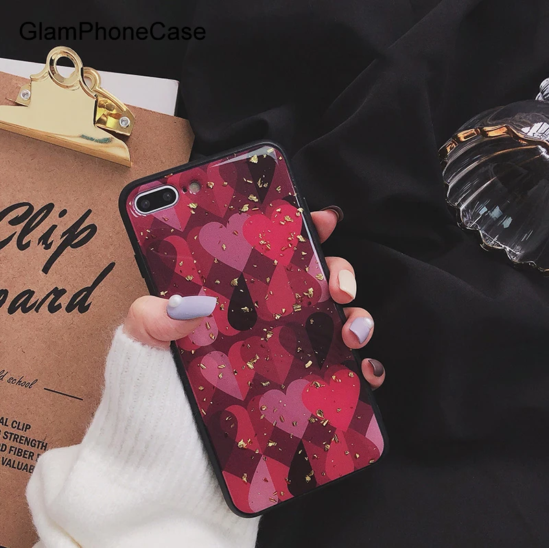 

GlamPhoneCase Luxury Gold Foil Love Heart Phone Case For iPhone XS Max XR XS X 7 7plus 8 8plus 6/6S Plus Soft Tpu Back Cover
