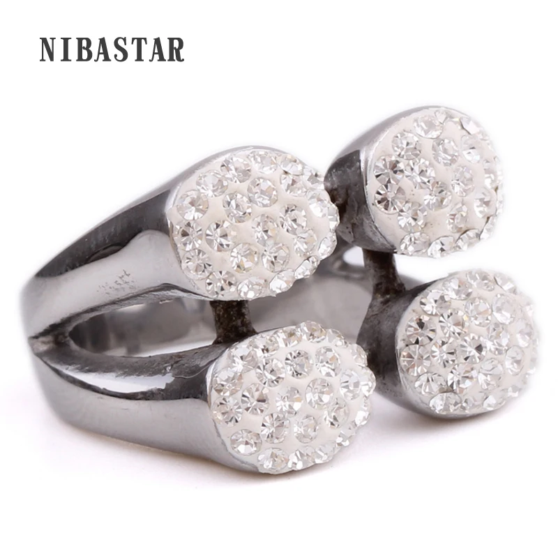 

Four Crystal Claw Jewelry NIBA Band Stainless Steel Crystal Rings For women