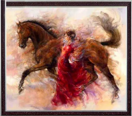 

Embroidery Crafts DMC 14CT Unprinted Quality Counted Cross Stitch Kits Set Painting Oil Woman and horse Deco Wall Home Handmade