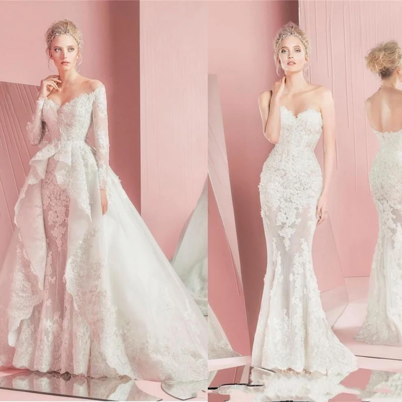 wedding gown with removable lace sleeves