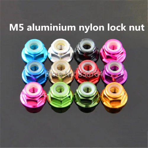 50PCS M5 aluminium alloy anodized color flange nylon lock nut (please